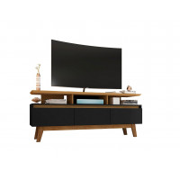 Manhattan Comfort 233BMC82 Yonkers 62.99 TV Stand with Solid Wood Legs and 6 Media and Storage Compartments in Black and Cinnamon